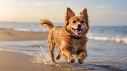 dog playing on the beach