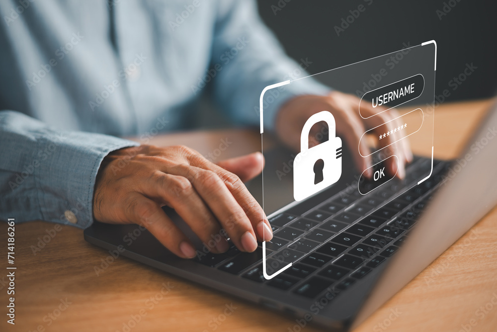 Poster login password web security background. user type login and password icon, user personal database sa