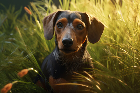 Portrait of a purebred dog with grass background. Illustration related to dogs. Pet. Dog related event. The world of dogs. Adopt a dog.	
