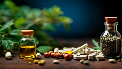 Traditional medicine herbs and tinctures and pharmaceutical tablets