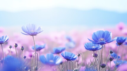 Beautiful Summer Landscape with Blue Wild Flowers AI Generated