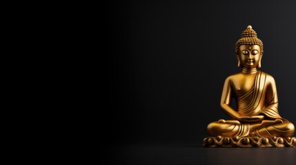 Golden Brass Buddha Statue on Black Background - Meditation and Zen Concept AI Generated