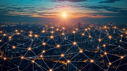 Global Connectivity: Network Hubs Illuminated at Dusk