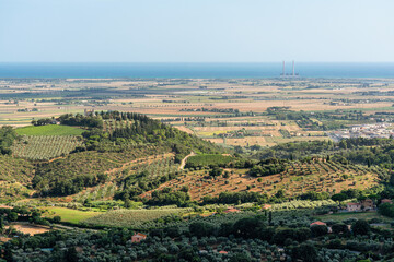 Amazing panorama from village of Campiglia Marittima, on a sunny summer afternoon. In the Province of Livorno, in the Tuscany region of Italy.