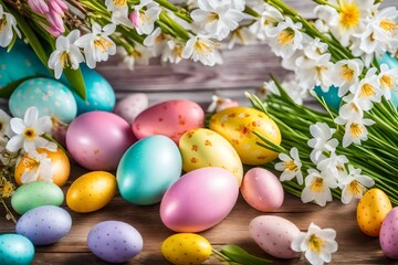 Obraz na płótnie Canvas easter eggs and tulips