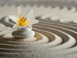 Fototapeta na wymiar White Flower on Top of Rock, Simple and Elegant Nature Composition