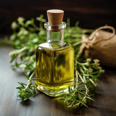 Obraz na płótnie Canvas Bottle of Olive Oil Next to Bag of Olives