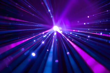 Blue and violet beams of bright laser light shining background