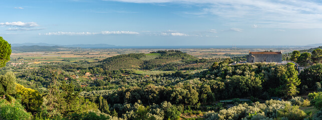 Amazing panorama from village of Campiglia Marittima, on a sunny summer afternoon. In the Province...