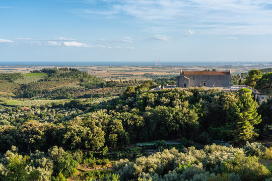 Amazing panorama from village of Campiglia Marittima, on a sunny summer afternoon. In the Province of Livorno, in the Tuscany region of Italy.