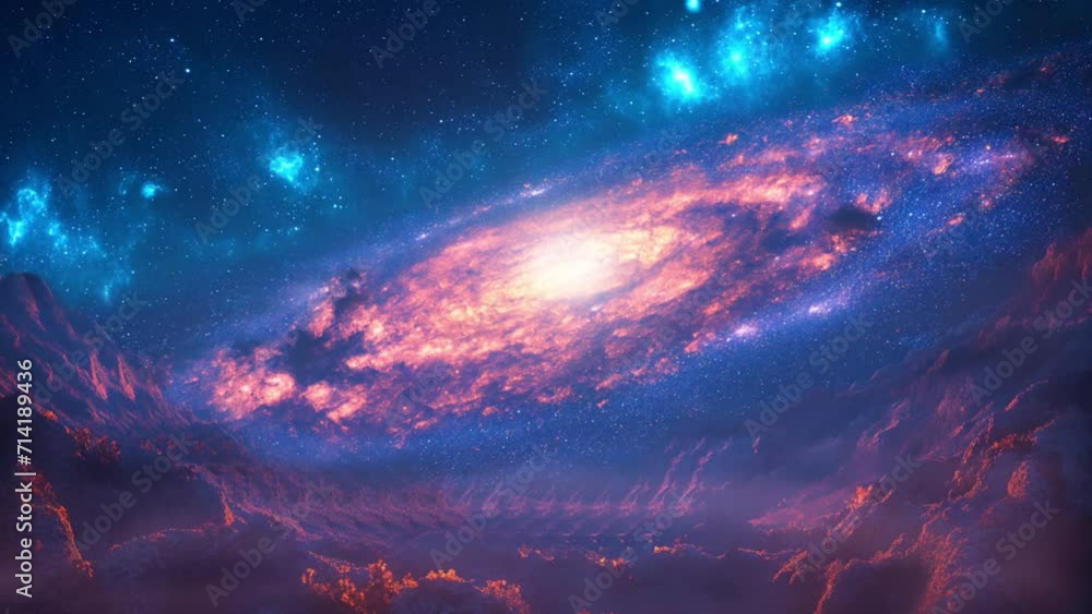 Wall mural loop animation of spiral nebula space towards bright light loop animation footage video background
