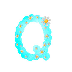 English alphabet Blue with white flowers
