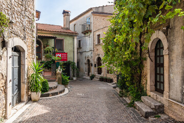 The picturesque village of Fornelli, on a sunny summer afternoon, in the Province of Isernia,...