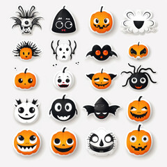 Mixed Halloween object label set, white background