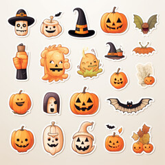 Mixed Halloween object label set, white background