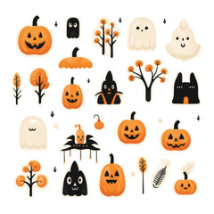 Mixed Halloween object label set, white background