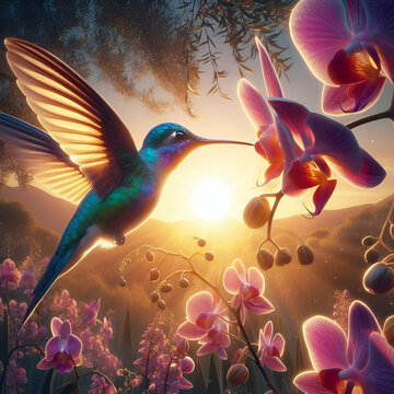 Humming burds and flowers