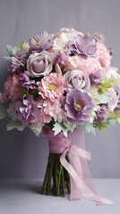 Pink and Purple Bridal Bouquet, Beautiful and Colorful Flowers for a Wedding