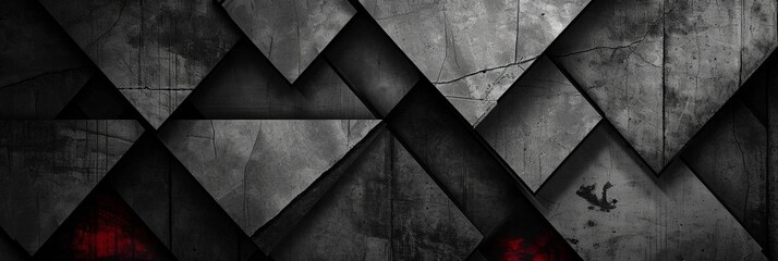 Fiery Elegance: Abstract Banner in Black, Grey Charcoal, Red, and Orange, Featuring Geometric Shapes and a Subtle Shading Gradient for a Stylish Wallpaper - obrazy, fototapety, plakaty