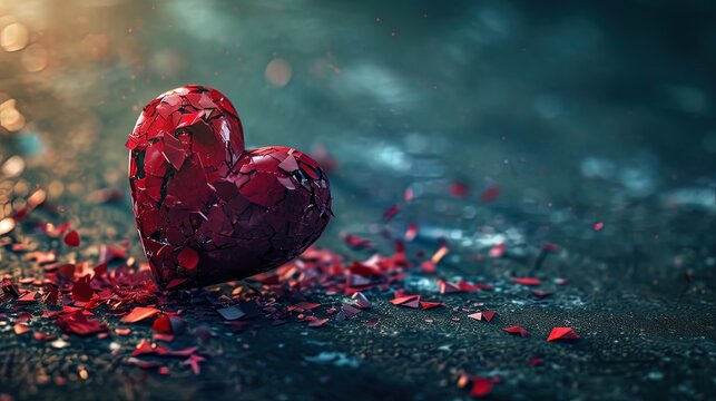 Broken heart on a dark background, ai generative - Powered by Adobe