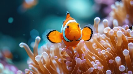 Close-up of clownfish in sea anemone