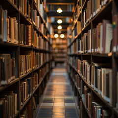 A Long Row of Books in a Library