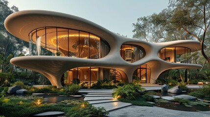 A futuristic eco-friendly and sustainable architectural building.