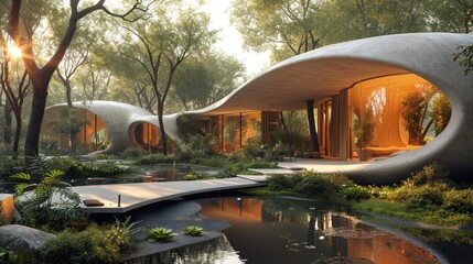 A futuristic eco-friendly and sustainable architectural building.