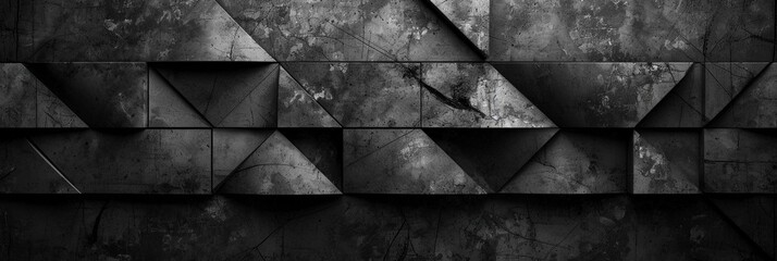 Dynamic Shadows: Black and Grey Charcoal Abstract Banner, Playfully Incorporating Geometric Shapes and a Shading Gradient for a Modern Background Wallpaper
