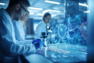 Young woman analyzing human brain slide in laboratory.