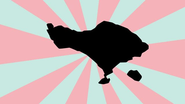 Animated map of the island of Bali in Indonesia with a rotating background