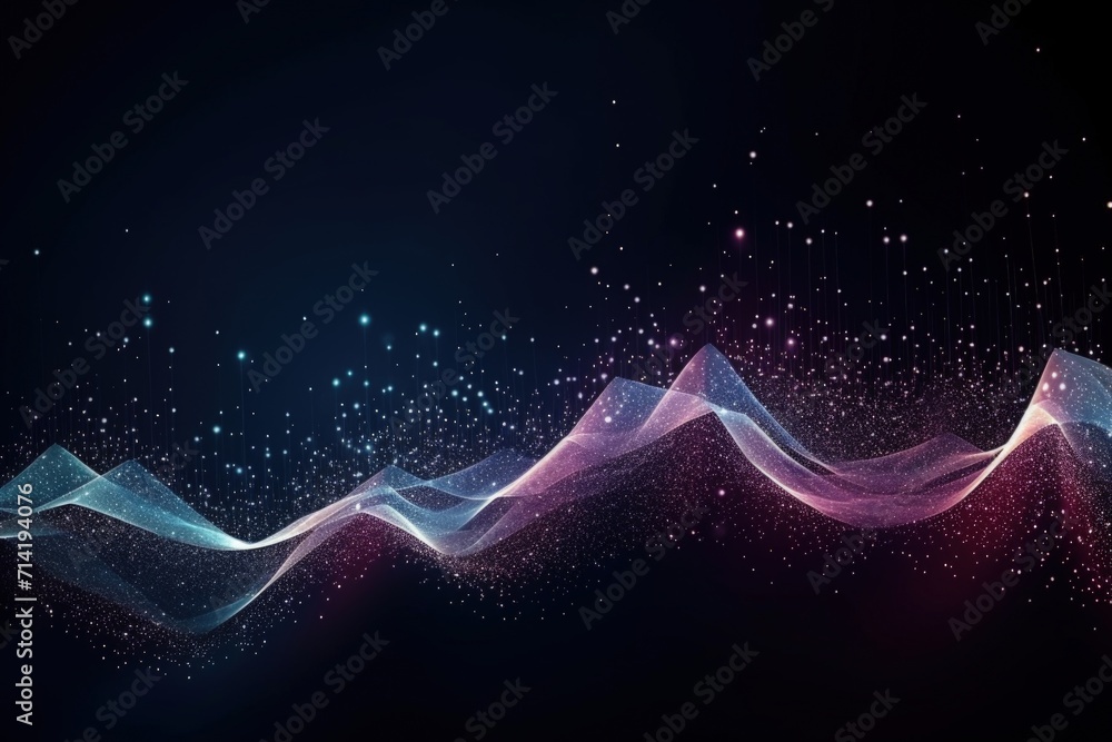 Poster abstract digital wave background with particles.