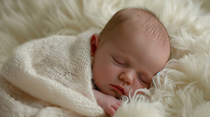 Baby Wrapped in Blanket Sleeping on White Blanket