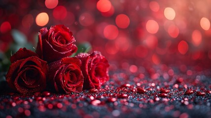 A Valentine's Day invitation with red hearts and red roses. Suitable for Valentine's Day, Easter, Birthday, generative ai