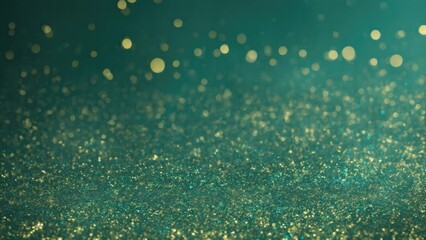 Abstract Green, Blue and Golden glitter lights Gold glitter dust texture dark background