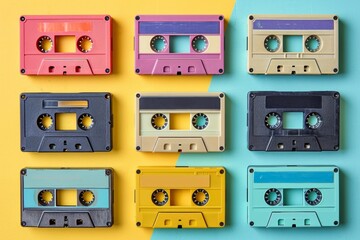  image of vintage cassette tapes - obrazy, fototapety, plakaty