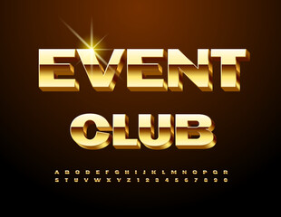 Vector premium Sign Event Club. Trendy Gold Font. Cool 3D Alphabet Letters and Numbers set.