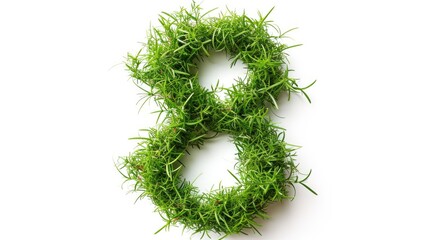 Green grass number 8 isolated on white background. 3D grass digits for eco banner, poster, cover, logo design template element. Symbolizing nature and environmental conservation.