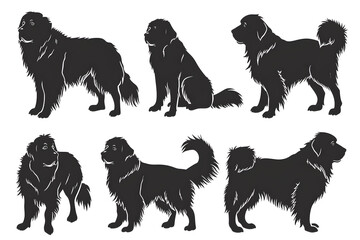Tibetan Mastiff dog silhouette set, ancient breed, white background, illustration, Generative AI