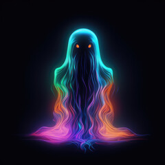 Neon color ghost isolated on dark background