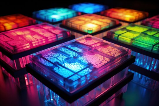 Multicolored illuminated microplate for lab experiments.