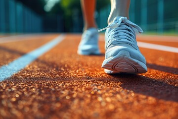 "Close-up of sneaker on running track, active and fit"