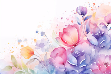 Beautiful watercolor Mothers Day or Womens Day background or banner. Delicate flowers with copy space