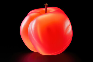 Neon colors peach fruit, black isolated background