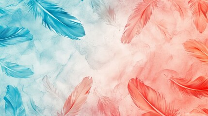 Watercolor abstract feathers colorful background pattern. Flying feathers effect. Pastel colour, Watercolor paper textured illustration for design, vintage card, templates, retro cards, banners.