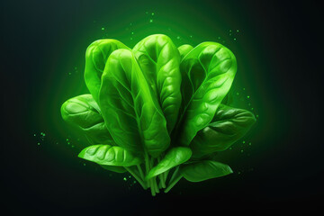 Obraz premium Neon colors spinach, dark isolated background