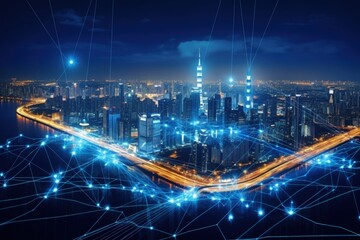 Fototapeta na wymiar Smart city and big data connection technology concept