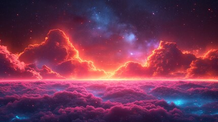 Fototapeta premium Rectangle, Square Frame Design, glowing in the dark. Retro style. Glow Neon Design for Graphic Design, Banner, Poster, Flyer, Brochure, Card. In smoke space background with clouds.