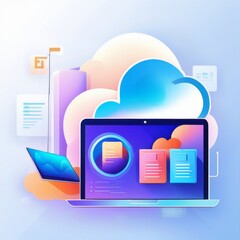 Cloud computing technology concept. Laptop with cloud computing icon. Vector illustration