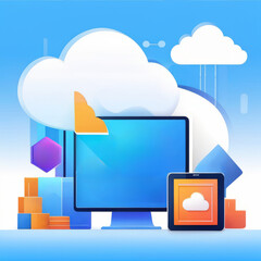 Cloud computing concept. Computer, tablet, mobile phone and cloud. Illustration